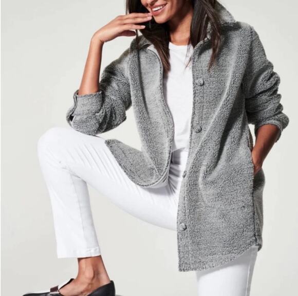 SPANX Jackets & Blazers - Spanx Luxe Fleece Shirt Jacket in gray